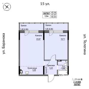 2-к квартира, строящийся дом, 60м2, 7/17 этаж