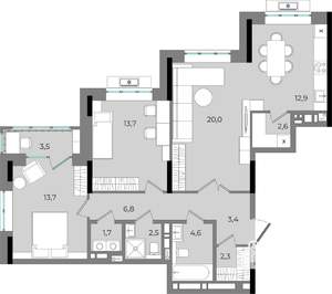 2-к квартира, вторичка, 88м2, 12/16 этаж