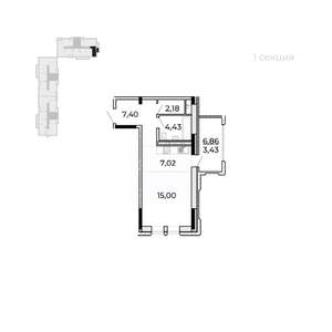 Студия квартира, строящийся дом, 43м2, 12/17 этаж