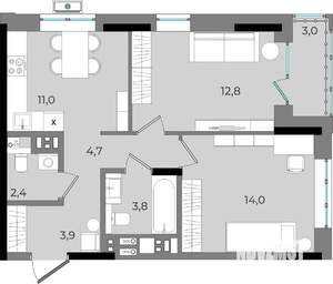 2-к квартира, вторичка, 56м2, 6/16 этаж