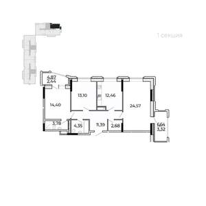 3-к квартира, строящийся дом, 98м2, 4/17 этаж