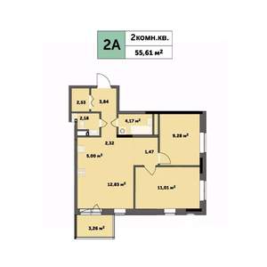 2-к квартира, строящийся дом, 56м2, 7/26 этаж