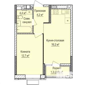 1-к квартира, строящийся дом, 39м2, 6/17 этаж