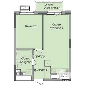 1-к квартира, строящийся дом, 38м2, 10/17 этаж
