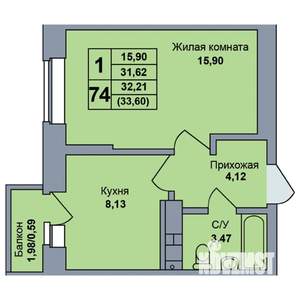 1-к квартира, строящийся дом, 34м2, 10/17 этаж