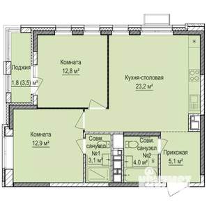2-к квартира, строящийся дом, 63м2, 12/17 этаж