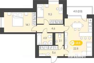 2-к квартира, строящийся дом, 69м2, 9/9 этаж