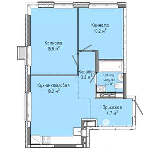 2-к квартира, строящийся дом, 56м2, 14/16 этаж