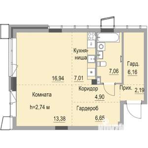 Студия квартира, строящийся дом, 64м2, 10/23 этаж