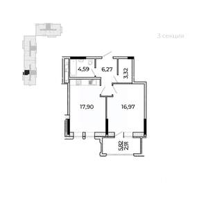 1-к квартира, строящийся дом, 55м2, 5/17 этаж