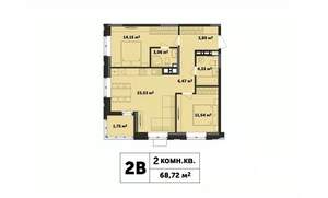 2-к квартира, строящийся дом, 69м2, 6/17 этаж
