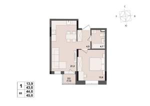 1-к квартира, строящийся дом, 45м2, 9/17 этаж
