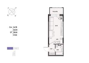 1-к квартира, вторичка, 28м2, 3/17 этаж