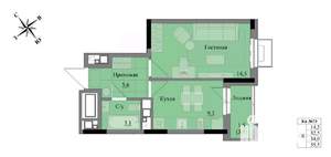 1-к квартира, вторичка, 34м2, 6/17 этаж