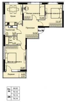 3-к квартира, строящийся дом, 72м2, 9/17 этаж