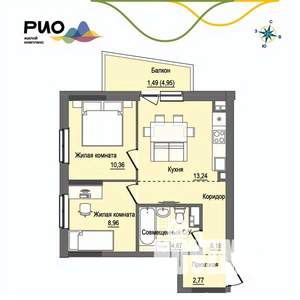 2-к квартира, вторичка, 48м2, 8/17 этаж