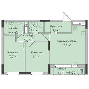 2-к квартира, строящийся дом, 63м2, 4/17 этаж