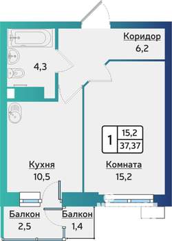 1-к квартира, строящийся дом, 37м2, 14/17 этаж