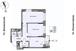 2-к квартира, строящийся дом, 55м2, 14/17 этаж