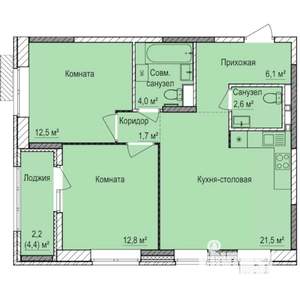 2-к квартира, строящийся дом, 64м2, 1/17 этаж