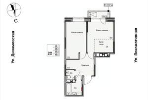 2-к квартира, строящийся дом, 47м2, 2/17 этаж