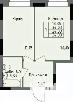 1-к квартира, строящийся дом, 34м2, 1/17 этаж
